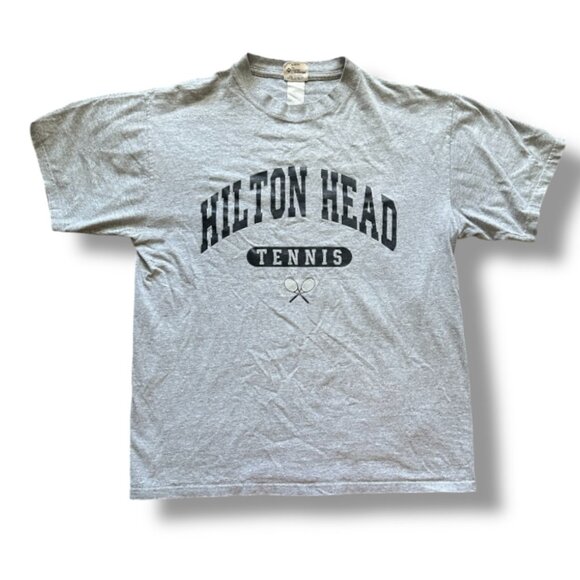 Vintage Y2K Hilton Head Tennis Gray T-Shirt Unisex Size Large Sporty Athletic - Picture 1 of 15